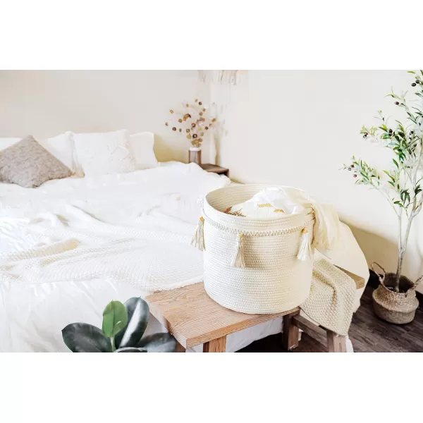 Mkono Macrame Decorative Cotton Rope Basket Boho Cute Woven Tassel Closet Storage Bins Organizer for NurseryBaby ToysBlanketsMagazines Potted Plants CoverLiving RoomBedroom Home Decor 15quotx 14quot14x15