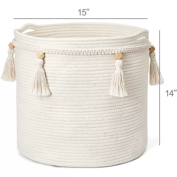 Mkono Macrame Decorative Cotton Rope Basket Boho Cute Woven Tassel Closet Storage Bins Organizer for NurseryBaby ToysBlanketsMagazines Potted Plants CoverLiving RoomBedroom Home Decor 15quotx 14quot14x15