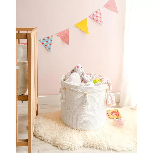 Mkono Macrame Decorative Cotton Rope Basket Boho Cute Woven Tassel Closet Storage Bins Organizer for NurseryBaby ToysBlanketsMagazines Potted Plants CoverLiving RoomBedroom Home Decor 15quotx 14quot14x15