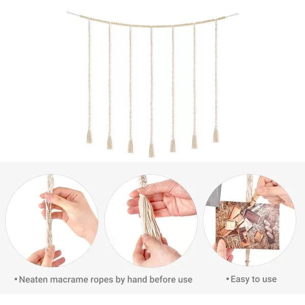 Mkono Macrame Hanging Photo Display Wall Decor with String Lights Boho Wooden Beads Garland Collage Picture Card Frame Holder with 45 Clips for Bedroom Living Room Dorm Teen Girl Teenage GiftsIvory