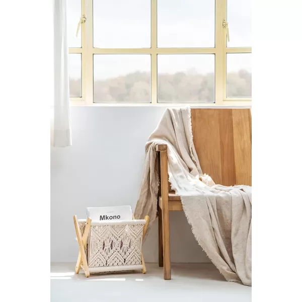 Mkono Macrame Magazine Rack Boho Storage Holder Standing Basket for Books Newspapers Swaddle Blanket Dorm Essentials Living Room Bathroom Office Nursery Home Decor Small Size 112L x 75WMedium