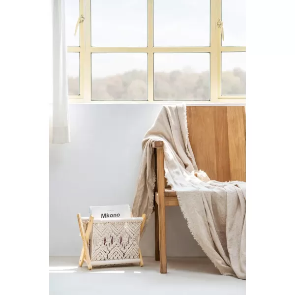 Mkono Macrame Magazine Rack Boho Storage Holder Standing Basket for Books Newspapers Swaddle Blanket Dorm Essentials Living Room Bathroom Office Nursery Home Decor Small Size 112L x 75WSmall