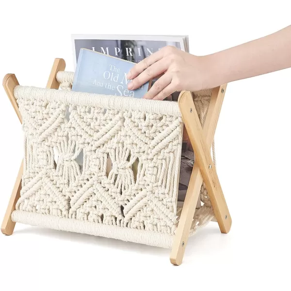 Mkono Macrame Magazine Rack Boho Storage Holder Standing Basket for Books Newspapers Swaddle Blanket Dorm Essentials Living Room Bathroom Office Nursery Home Decor Small Size 112L x 75WSmall
