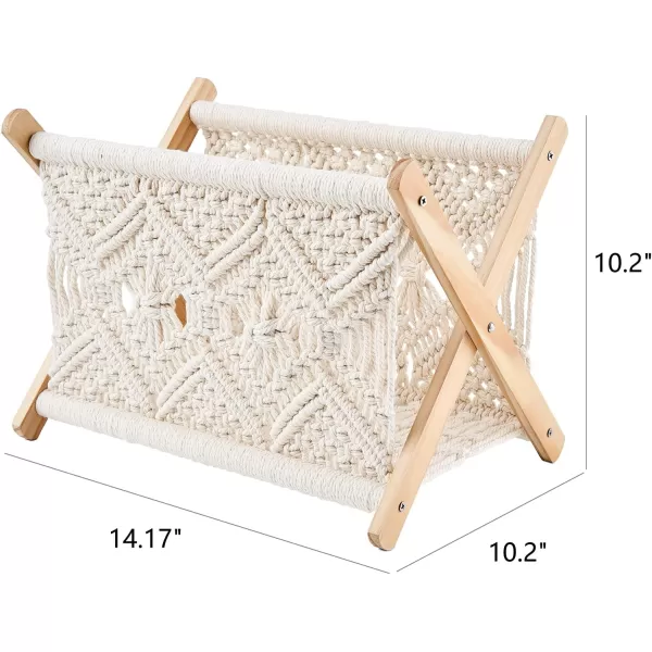 Mkono Macrame Magazine Rack Boho Storage Holder Standing Basket for Books Newspapers Swaddle Blanket Dorm Essentials Living Room Bathroom Office Nursery Home Decor Small Size 112L x 75WMedium