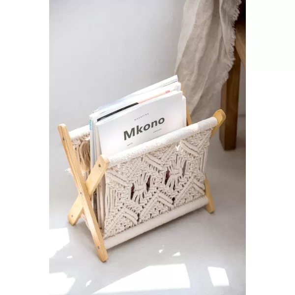 Mkono Macrame Magazine Rack Boho Storage Holder Standing Basket for Books Newspapers Swaddle Blanket Dorm Essentials Living Room Bathroom Office Nursery Home Decor Small Size 112L x 75WSmall