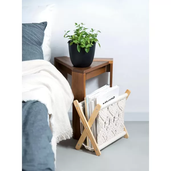 Mkono Macrame Magazine Rack Boho Storage Holder Standing Basket for Books Newspapers Swaddle Blanket Dorm Essentials Living Room Bathroom Office Nursery Home Decor Small Size 112L x 75WSmall