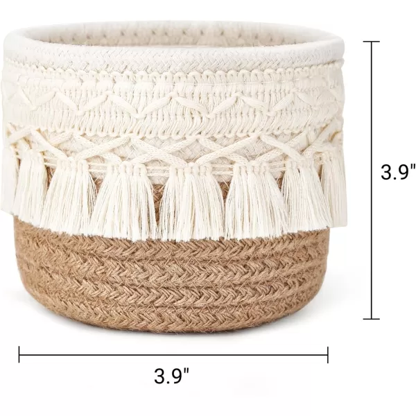 Mkono Macrame Makeup Brush Holder Organizer Comb Brushes Mini Storage Basket Set of 2 Boho Decor Baskets for Pen Pencil Box Container IvoryBrown