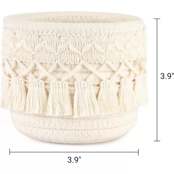 Mkono Macrame Makeup Brush Holder Organizer Comb Brushes Mini Storage Basket Set of 2 Boho Decor Baskets for Pen Pencil Box Container IvoryIvory