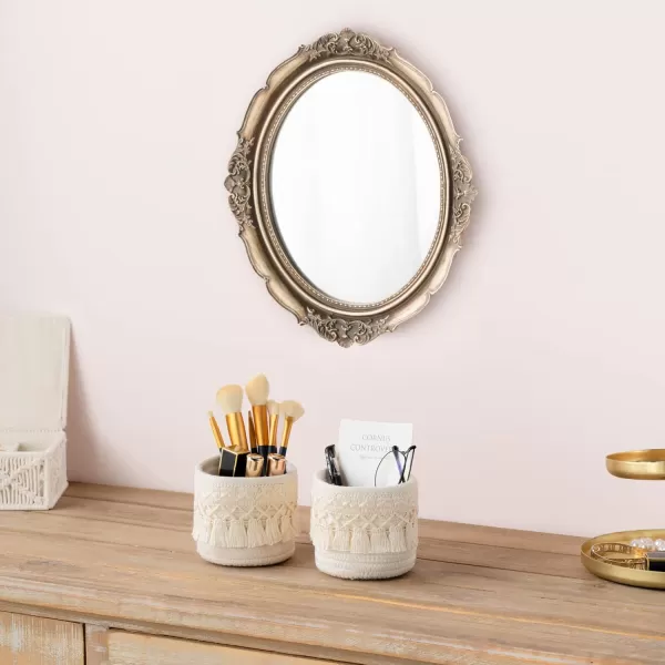 Mkono Macrame Makeup Brush Holder Organizer Comb Brushes Mini Storage Basket Set of 2 Boho Decor Baskets for Pen Pencil Box Container IvoryIvory