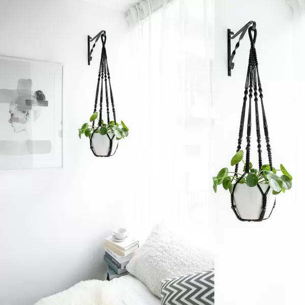 Mkono Macrame Plant Hanger Indoor Hanging Planter Basket with Wood Beads Decorative Flower Pot Holder No Tassels for Indoor Outdoor Boho Home Decor 35 Inch Ivory Set of 1 POTS NOT IncludedBlack