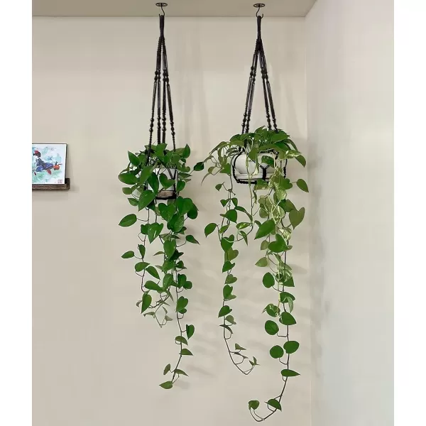 Mkono Macrame Plant Hanger Indoor Hanging Planter Basket with Wood Beads Decorative Flower Pot Holder No Tassels for Indoor Outdoor Boho Home Decor 35 Inch Ivory Set of 1 POTS NOT IncludedBlack