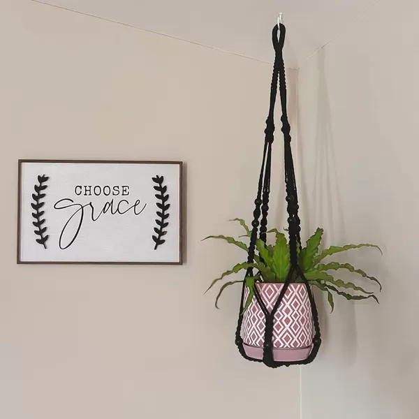 Mkono Macrame Plant Hanger Indoor Hanging Planter Basket with Wood Beads Decorative Flower Pot Holder No Tassels for Indoor Outdoor Boho Home Decor 35 Inch Ivory Set of 1 POTS NOT IncludedBlack