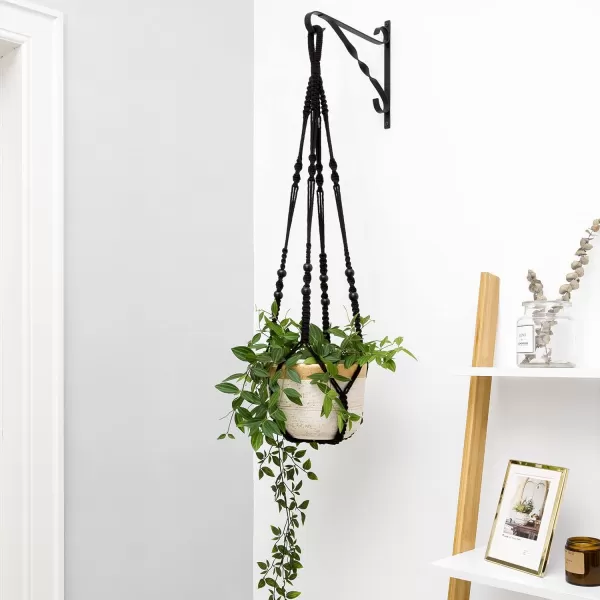 Mkono Macrame Plant Hanger Indoor Hanging Planter Basket with Wood Beads Decorative Flower Pot Holder No Tassels for Indoor Outdoor Boho Home Decor 35 Inch Ivory Set of 1 POTS NOT IncludedBlack