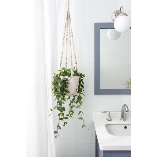 Mkono Macrame Plant Hanger Indoor Hanging Planter Basket with Wood Beads Decorative Flower Pot Holder No Tassels for Indoor Outdoor Boho Home Decor 35 Inch Ivory Set of 1 POTS NOT IncludedIvory