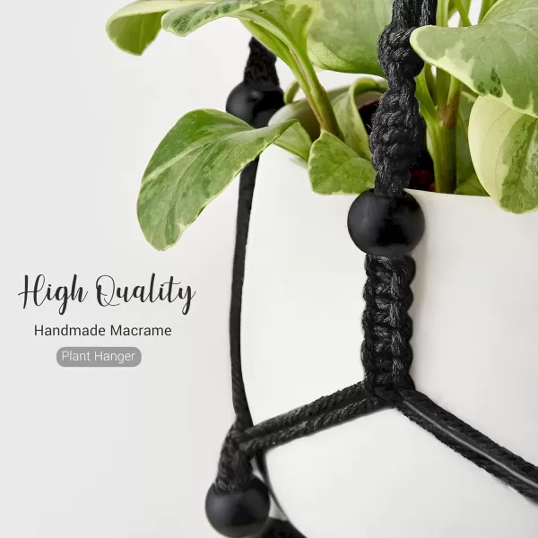 Mkono Macrame Plant Hanger Indoor Hanging Planter Basket with Wood Beads Decorative Flower Pot Holder No Tassels for Indoor Outdoor Boho Home Decor 35 Inch Ivory Set of 1 POTS NOT IncludedBlack