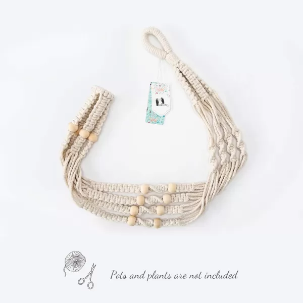 Mkono Macrame Plant Hanger Indoor Hanging Planter Basket with Wood Beads Decorative Flower Pot Holder No Tassels for Indoor Outdoor Boho Home Decor 35 Inch Ivory Set of 1 POTS NOT IncludedIvory