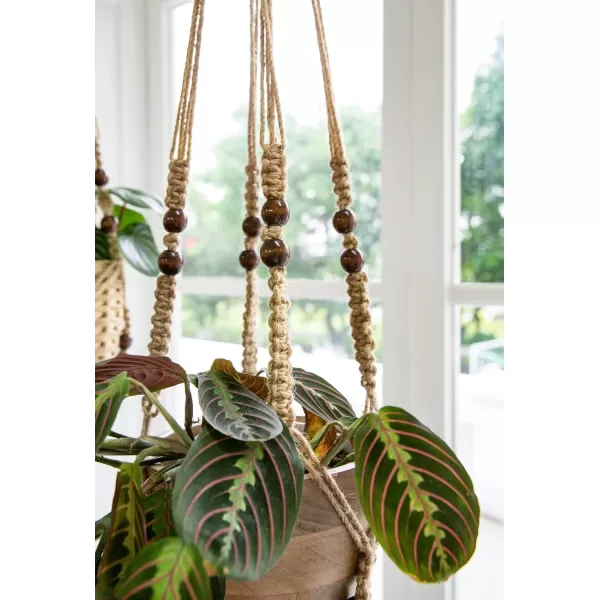Mkono Macrame Plant Hanger Indoor Hanging Planter Basket with Wood Beads Decorative Flower Pot Holder No Tassels for Indoor Outdoor Boho Home Decor 35 Inch Ivory Set of 1 POTS NOT IncludedBrown