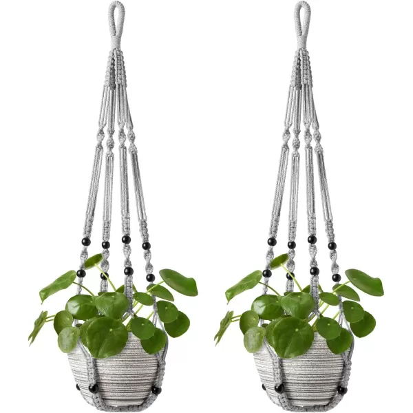 Mkono Macrame Plant Hanger Indoor Hanging Planter Basket with Wood Beads Decorative Flower Pot Holder No Tassels for Indoor Outdoor Boho Home Decor 35 Inch Ivory Set of 1 POTS NOT IncludedGray