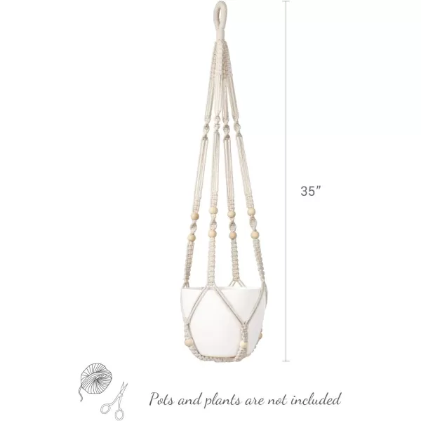 Mkono Macrame Plant Hanger Indoor Hanging Planter Basket with Wood Beads Decorative Flower Pot Holder No Tassels for Indoor Outdoor Boho Home Decor 35 Inch Ivory Set of 1 POTS NOT IncludedIvory