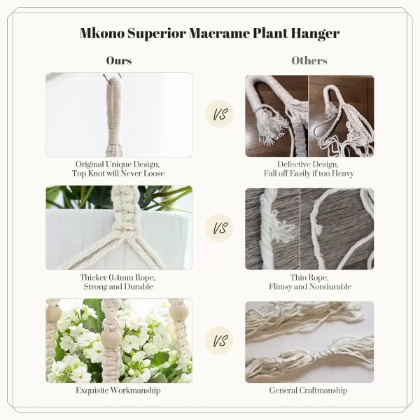 Mkono Macrame Plant Hanger Indoor Hanging Planter Basket with Wood Beads Decorative Flower Pot Holder No Tassels for Indoor Outdoor Boho Home Decor 35 Inch Ivory Set of 1 POTS NOT IncludedIvory