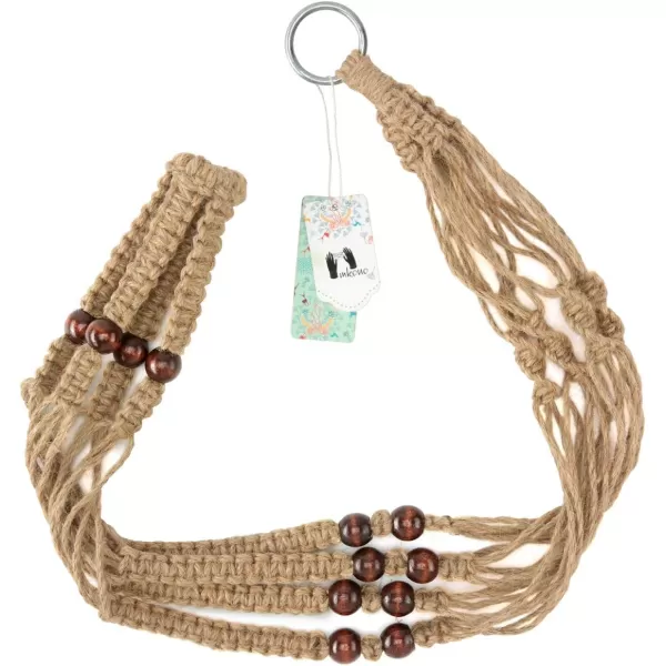 Mkono Macrame Plant Hanger Indoor Hanging Planter Basket with Wood Beads Decorative Flower Pot Holder No Tassels for Indoor Outdoor Boho Home Decor 35 Inch Ivory Set of 1 POTS NOT IncludedBrown