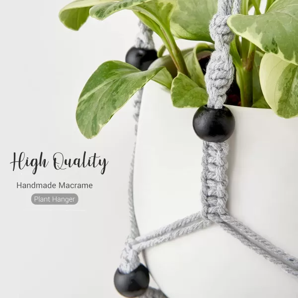 Mkono Macrame Plant Hanger Indoor Hanging Planter Basket with Wood Beads Decorative Flower Pot Holder No Tassels for Indoor Outdoor Boho Home Decor 35 Inch Ivory Set of 1 POTS NOT IncludedGray