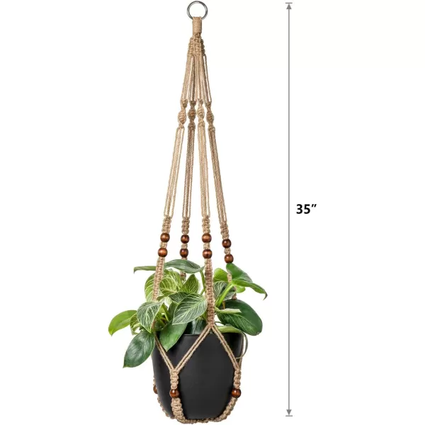 Mkono Macrame Plant Hanger Indoor Hanging Planter Basket with Wood Beads Decorative Flower Pot Holder No Tassels for Indoor Outdoor Boho Home Decor 35 Inch Ivory Set of 1 POTS NOT IncludedBrown