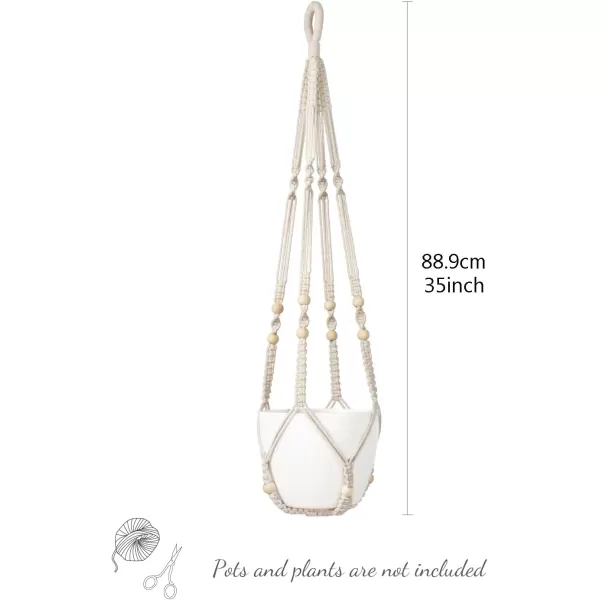 Mkono Macrame Plant Hanger Indoor Hanging Planter Basket with Wood Beads Decorative Flower Pot Holder No Tassels for Indoor Outdoor Boho Home Decor 35 Inch Ivory Set of 1 POTS NOT IncludedIvory