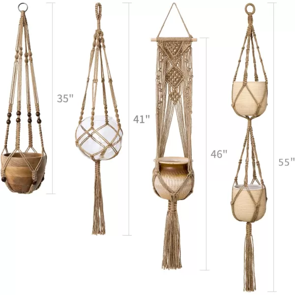 Mkono Macrame Plant Hangers Set of 4 Indoor Hanging Planter Basket Wall Decorative Flower Pot Holder with 4 Hooks for Indoor Outdoor Home Decor Gift Box IvoryBrown
