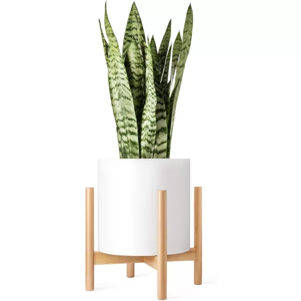Mkono Plant Stand Mid Century Wood Flower Pot Holder Plant Pot NOT Included Modern Potted Stand Indoor Display Rack Rustic Decor Up to 10 Inch Planter BrownNatural