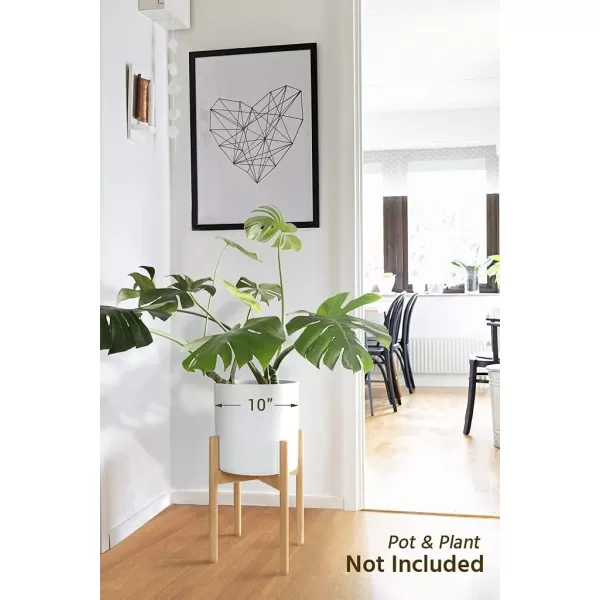 Mkono Plant Stand Mid Century Wood Flower Pot Holder Plant Pot NOT Included Modern Potted Stand Indoor Display Rack Rustic Decor Up to 10 Inch Planter BrownNatural