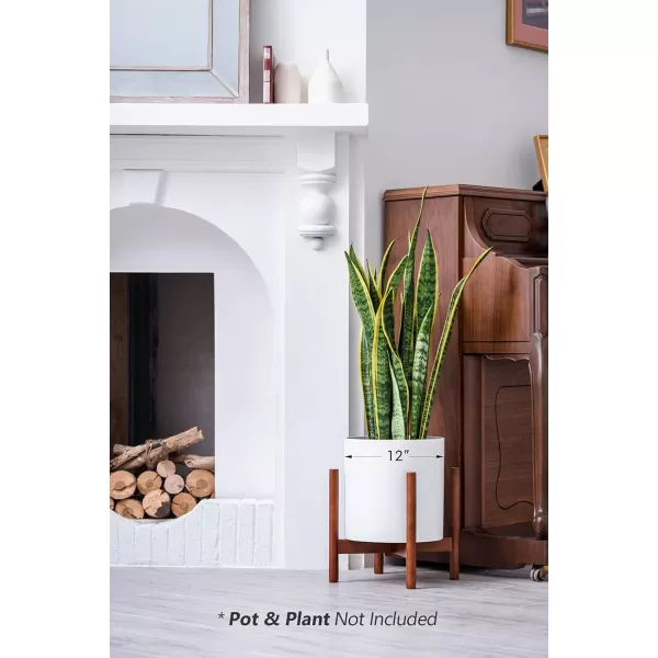 Mkono Plant Stand Mid Century Wood Flower Pot Holder Plant Pot NOT Included Modern Potted Stand Indoor Display Rack Rustic Decor Up to 10 Inch Planter BrownBrown