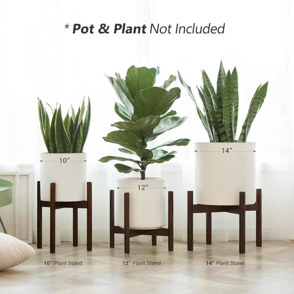 Mkono Plant Stand Mid Century Wood Flower Pot Holder Plant Pot NOT Included Modern Potted Stand Indoor Display Rack Rustic Decor Up to 10 Inch Planter BrownDark Brown