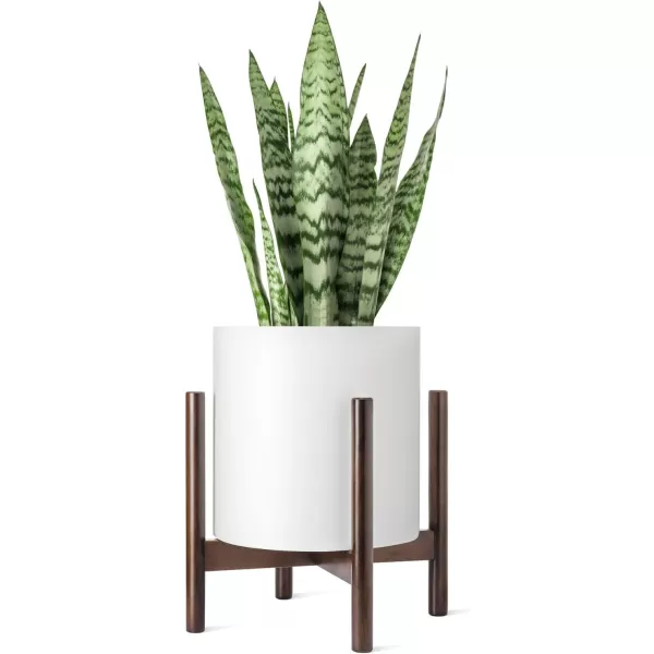 Mkono Plant Stand Mid Century Wood Flower Pot Holder Plant Pot NOT Included Modern Potted Stand Indoor Display Rack Rustic Decor Up to 10 Inch Planter BrownDark Brown