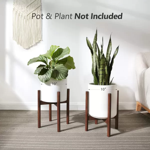 Mkono Plant Stand Mid Century Wood Flower Pot Holder Plant Pot NOT Included Modern Potted Stand Indoor Display Rack Rustic Decor Up to 10 Inch Planter BrownDark Brown