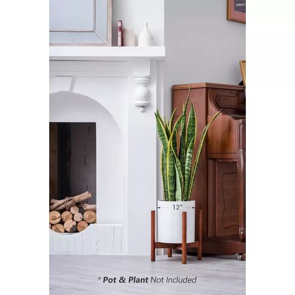Mkono Plant Stand Mid Century Wood Flower Pot Holder Plant Pot NOT Included Modern Potted Stand Indoor Display Rack Rustic Decor Up to 10 Inch Planter BrownBrown
