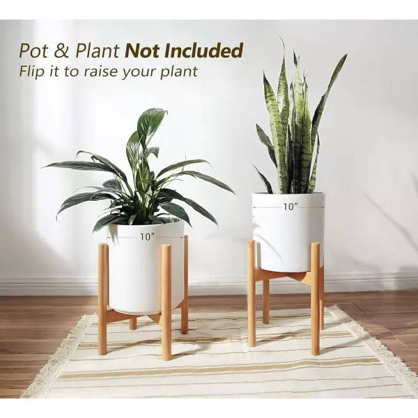 Mkono Plant Stand Mid Century Wood Flower Pot Holder Plant Pot NOT Included Modern Potted Stand Indoor Display Rack Rustic Decor Up to 10 Inch Planter BrownNatural