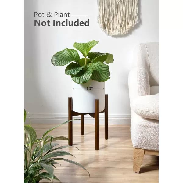 Mkono Plant Stand Mid Century Wood Flower Pot Holder Plant Pot NOT Included Modern Potted Stand Indoor Display Rack Rustic Decor Up to 10 Inch Planter BrownDark Brown