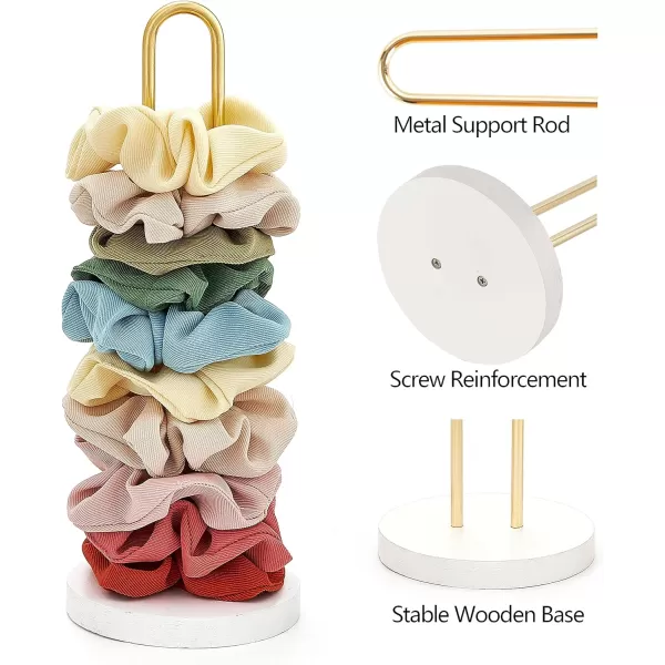 Mkono Scrunchies Holder Stand Hair Accessories Organizer Gold White Metal Scrunchies Tower Hold 25  35 Scrunchies Modern Vertical Hair Tie Organizer Jewelry Scrunchy Holder for Girls Whitegold