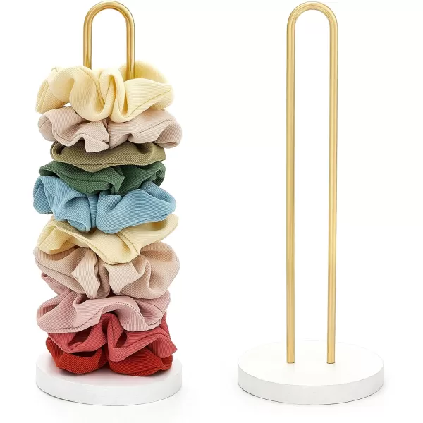Mkono Scrunchies Holder Stand Hair Accessories Organizer Gold White Metal Scrunchies Tower Hold 25  35 Scrunchies Modern Vertical Hair Tie Organizer Jewelry Scrunchy Holder for Girls Whitegold