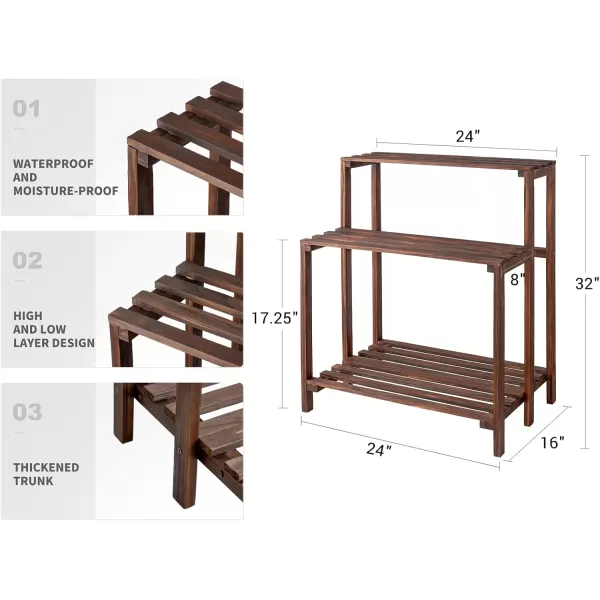 Mkono Wood Plant Stand 3 Tier Plant Shelf Indoor Outdoor Flower Pot Display Shelf Rack Garden Potting Bench Multiple Ladder Stand Planter Holder for Home Patio Lawn Living Room Corner Balcony