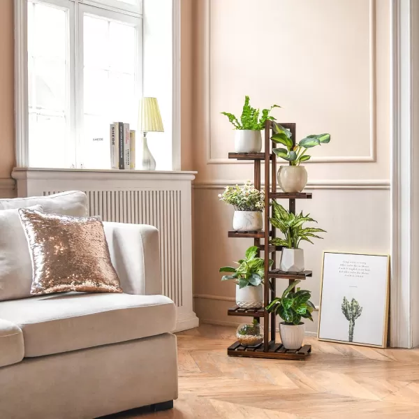 Mkono Wood Plant Stand 6 Tier 7 Potted Plant Shelf Indoor Outdoor Tall Multitiered Flower Pot Holder Modern Ladder Storage Rack Display Planter for Patio Garden Corner Balcony Living Room Brown