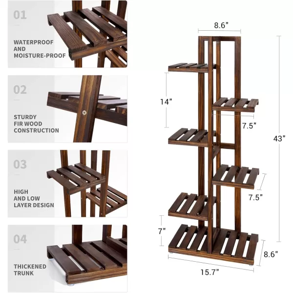 Mkono Wood Plant Stand 6 Tier 7 Potted Plant Shelf Indoor Outdoor Tall Multitiered Flower Pot Holder Modern Ladder Storage Rack Display Planter for Patio Garden Corner Balcony Living Room Brown