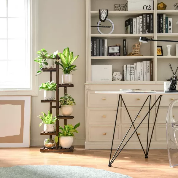 Mkono Wood Plant Stand 6 Tier 7 Potted Plant Shelf Indoor Outdoor Tall Multitiered Flower Pot Holder Modern Ladder Storage Rack Display Planter for Patio Garden Corner Balcony Living Room Brown