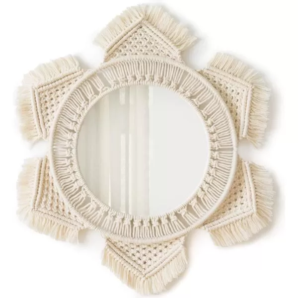 Mkono Boho Wall Mirror Decor Round Macrame Hanging Wall Art Decoration for Bedroom Nursery Living Room Apartment Office Entryways Home Teen Girl Mothers Gift IvoryIvory