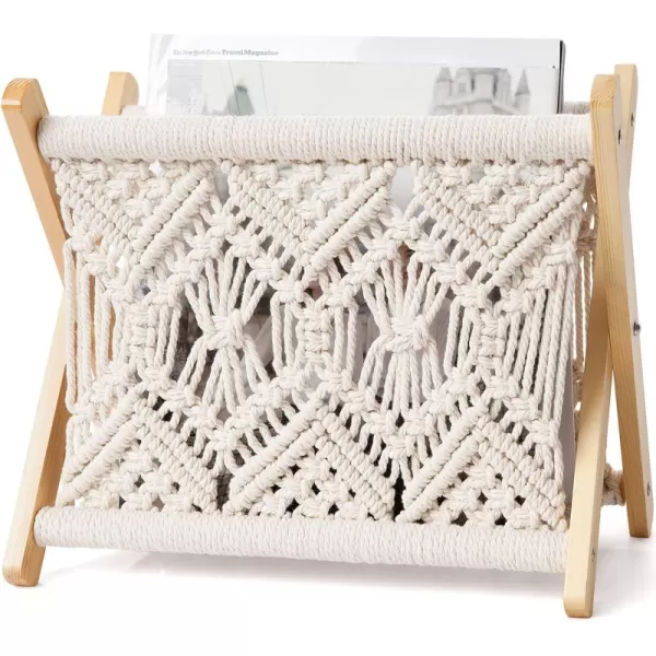 Mkono Macrame Magazine Rack Boho Storage Holder Standing Basket for Books Newspapers Swaddle Blanket Dorm Essentials Living Room Bathroom Office Nursery Home Decor Small Size 112L x 75WSmall