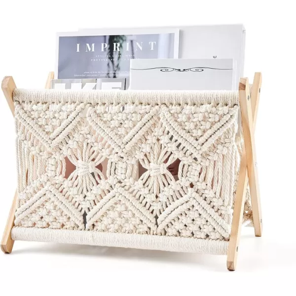 Mkono Macrame Magazine Rack Boho Storage Holder Standing Basket for Books Newspapers Swaddle Blanket Dorm Essentials Living Room Bathroom Office Nursery Home Decor Small Size 112L x 75WMedium