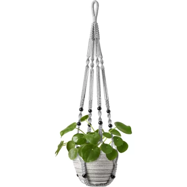 Mkono Macrame Plant Hanger Indoor Hanging Planter Basket with Wood Beads Decorative Flower Pot Holder No Tassels for Indoor Outdoor Boho Home Decor 35 Inch Ivory Set of 1 POTS NOT IncludedGray