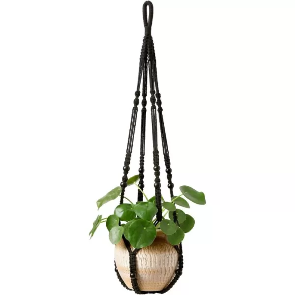 Mkono Macrame Plant Hanger Indoor Hanging Planter Basket with Wood Beads Decorative Flower Pot Holder No Tassels for Indoor Outdoor Boho Home Decor 35 Inch Ivory Set of 1 POTS NOT IncludedBlack