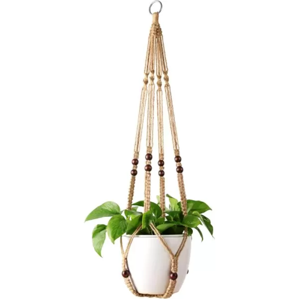 Mkono Macrame Plant Hanger Indoor Hanging Planter Basket with Wood Beads Decorative Flower Pot Holder No Tassels for Indoor Outdoor Boho Home Decor 35 Inch Ivory Set of 1 POTS NOT IncludedBrown